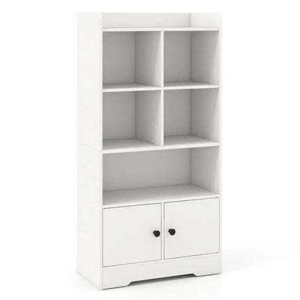 4 Tiers Bookshelf with 4 Cubes Display Shelf and 2 Doors-White Costway