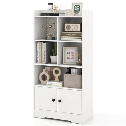 4 Tiers Bookshelf with 4 Cubes Display Shelf and 2 Doors-White Costway
