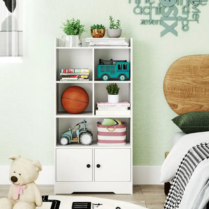 4 Tiers Bookshelf with 4 Cubes Display Shelf and 2 Doors-White Costway