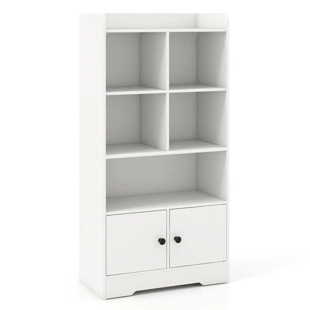 4 Tiers Bookshelf with 4 Cubes Display Shelf and 2 Doors-White - White - Bookcases