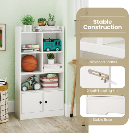 4 Tiers Bookshelf with 4 Cubes Display Shelf and 2 Doors-White Costway