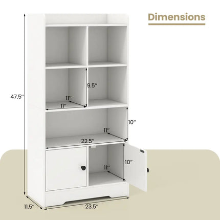 4 Tiers Bookshelf with 4 Cubes Display Shelf and 2 Doors-White Costway