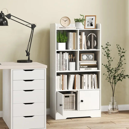 4 Tiers Bookshelf with 4 Cubes Display Shelf and 2 Doors-White Costway