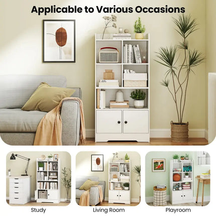 4 Tiers Bookshelf with 4 Cubes Display Shelf and 2 Doors-White Costway