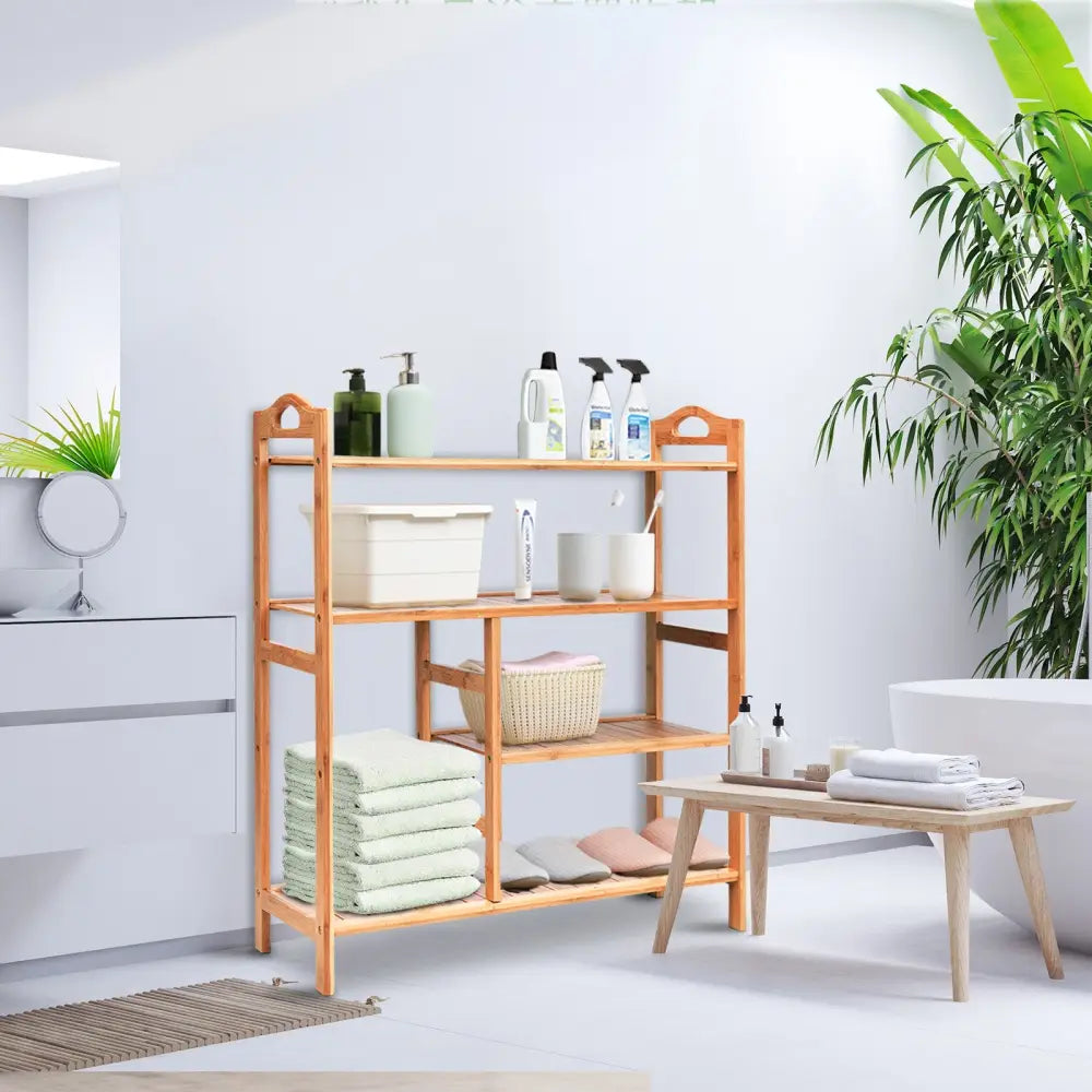 4 Tiers Multifunction Bamboo Storage Shoe Rack for Entryway Hallway - Natural - Shoe Racks & Storage Benches