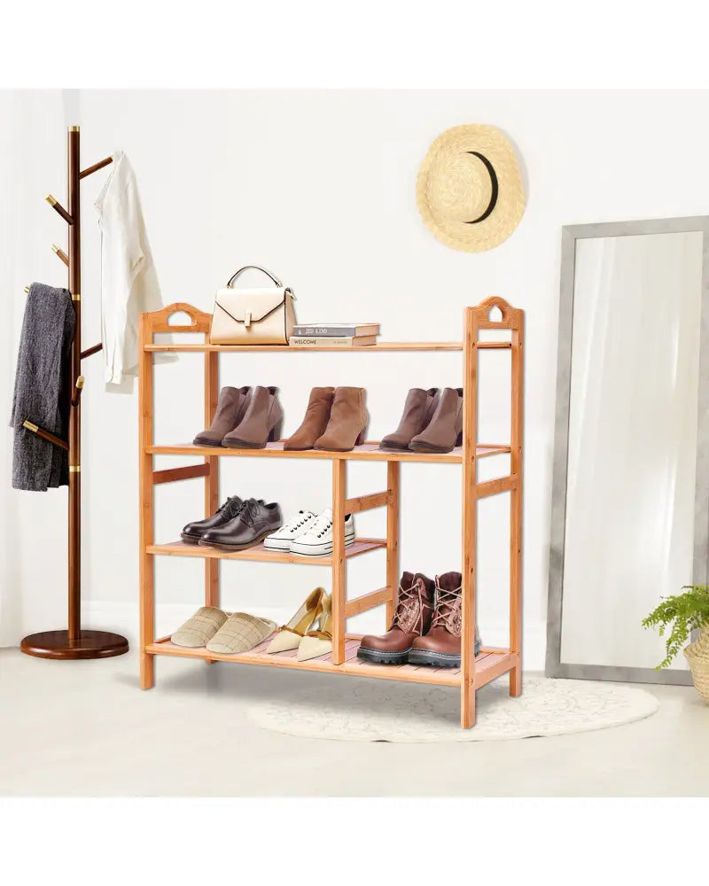 4 Tiers Multifunction Bamboo Storage Shoe Rack for Entryway Hallway - Natural - Shoe Racks & Storage Benches