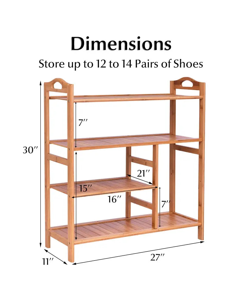 4 Tiers Multifunction Bamboo Storage Shoe Rack for Entryway Hallway - Natural - Shoe Racks & Storage Benches