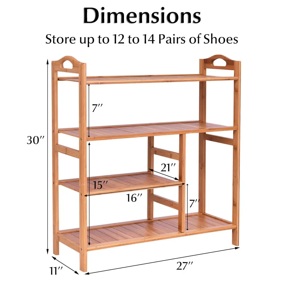 4 Tiers Multifunction Bamboo Storage Shoe Rack for Entryway Hallway - Natural - Shoe Racks & Storage Benches