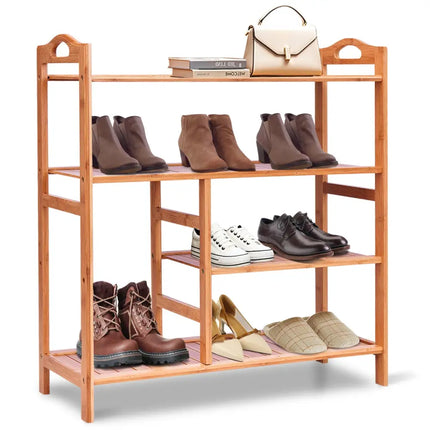 4 Tiers Multifunction Bamboo Storage Shoe Rack for Entryway Hallway - Natural - Shoe Racks & Storage Benches
