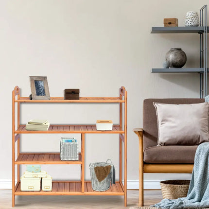 4 Tiers Multifunction Bamboo Storage Shoe Rack for Entryway Hallway - Natural - Shoe Racks & Storage Benches