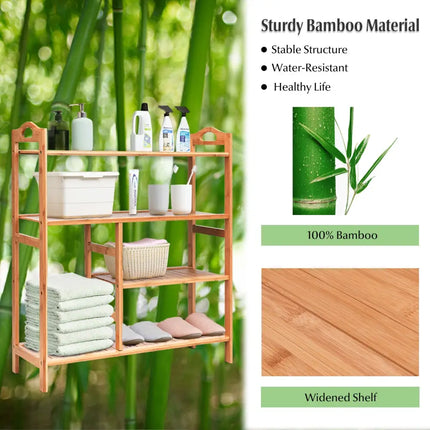 4 Tiers Multifunction Bamboo Storage Shoe Rack for Entryway Hallway - Natural - Shoe Racks & Storage Benches