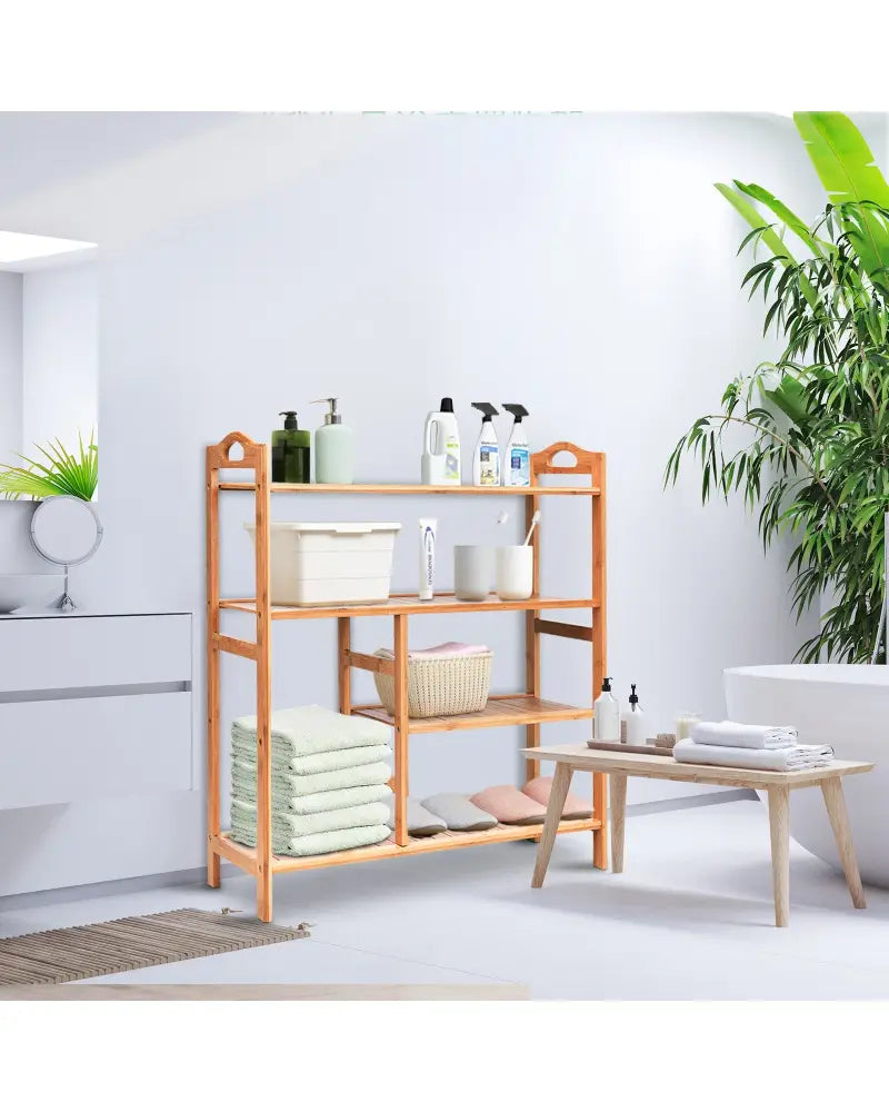 4 Tiers Multifunction Bamboo Storage Shoe Rack for Entryway Hallway - Natural - Shoe Racks & Storage Benches