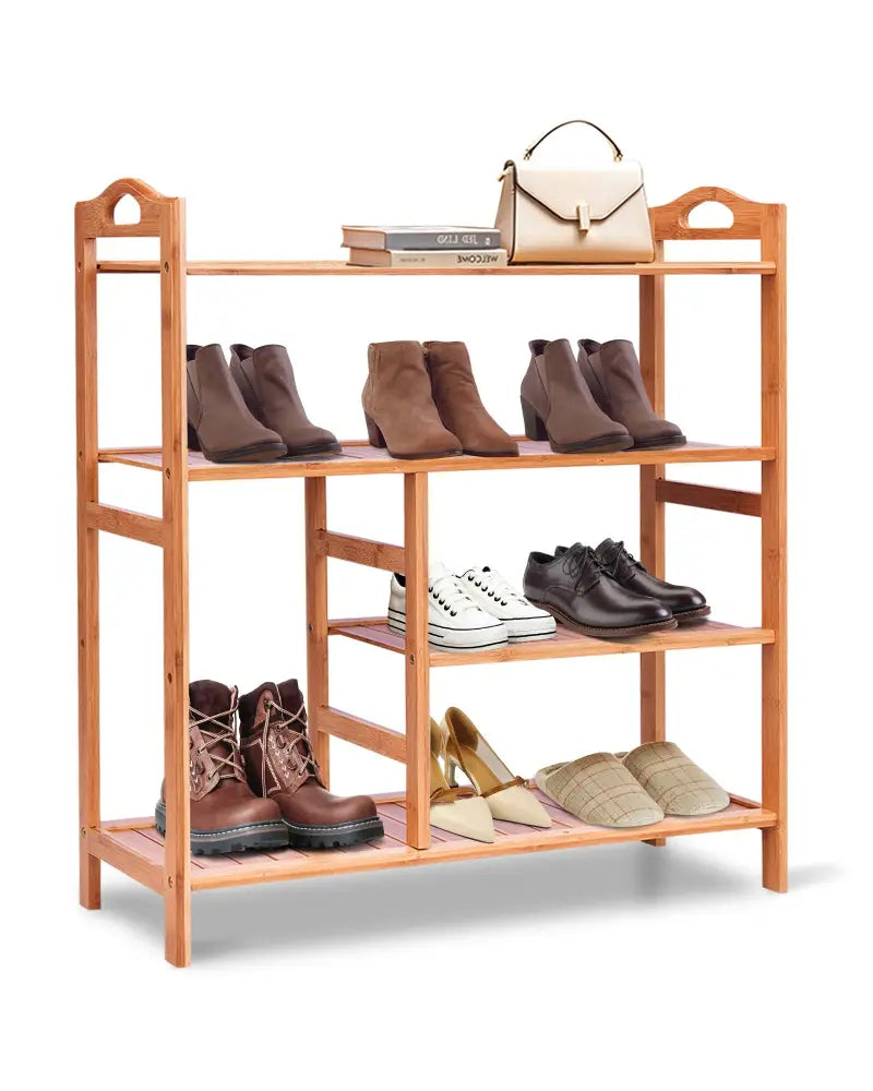 4 Tiers Multifunction Bamboo Storage Shoe Rack for Entryway Hallway - Natural - Shoe Racks & Storage Benches