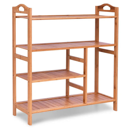 4 Tiers Multifunction Bamboo Storage Shoe Rack for Entryway Hallway - Natural - Shoe Racks & Storage Benches