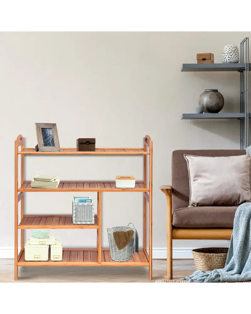 4 Tiers Multifunction Bamboo Storage Shoe Rack for Entryway Hallway - Natural - Shoe Racks & Storage Benches