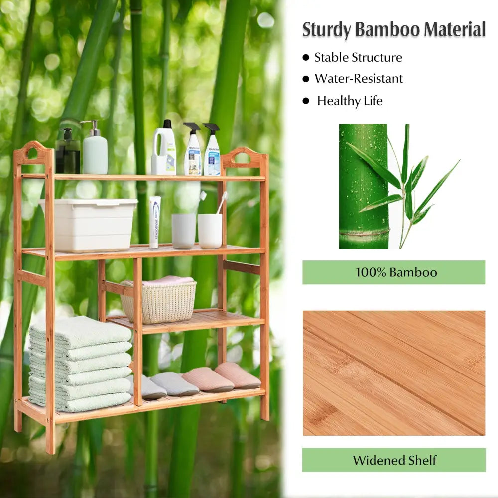 4 Tiers Multifunction Bamboo Storage Shoe Rack for Entryway Hallway - Natural - Shoe Racks & Storage Benches