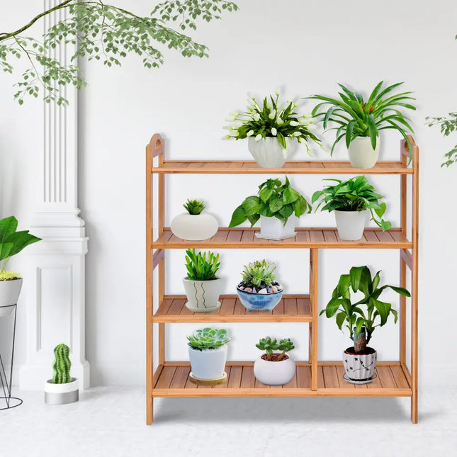 4 Tiers Multifunction Bamboo Storage Shoe Rack for Entryway Hallway - Natural - Shoe Racks & Storage Benches