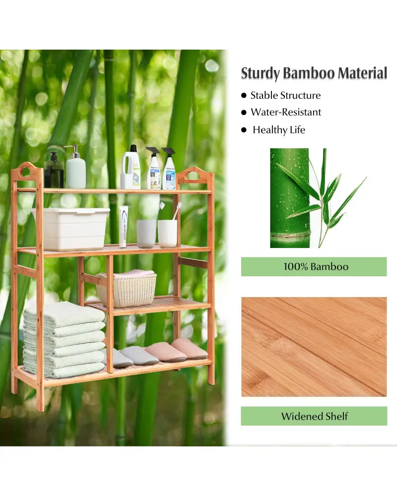 4 Tiers Multifunction Bamboo Storage Shoe Rack for Entryway Hallway - Natural - Shoe Racks & Storage Benches