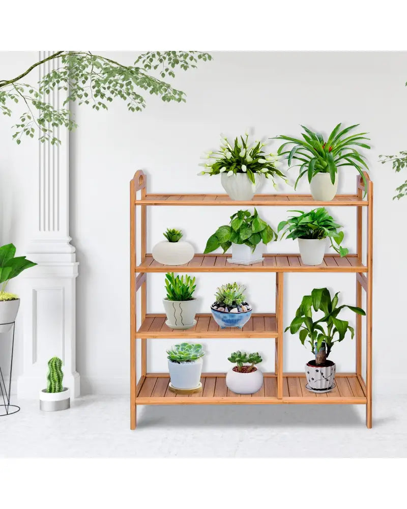 4 Tiers Multifunction Bamboo Storage Shoe Rack for Entryway Hallway - Natural - Shoe Racks & Storage Benches