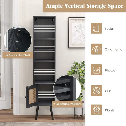 4 Tiers Rattan Storage Cabinet with Slim Design-Black Costway