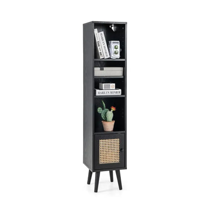 4 Tiers Rattan Storage Cabinet with Slim Design-Black Costway