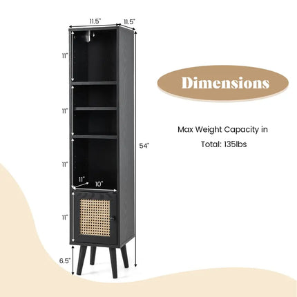 4 Tiers Rattan Storage Cabinet with Slim Design-Black Costway