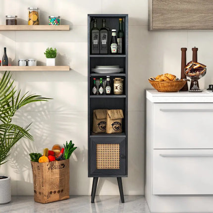 4 Tiers Rattan Storage Cabinet with Slim Design-Black Costway