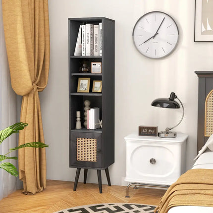 4 Tiers Rattan Storage Cabinet with Slim Design-Black Costway
