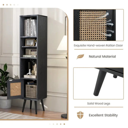 4 Tiers Rattan Storage Cabinet with Slim Design-Black Costway