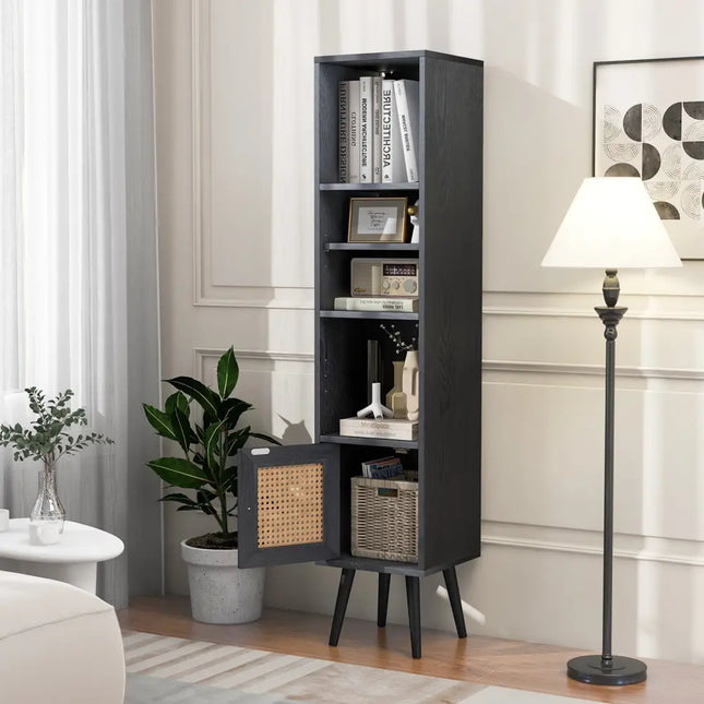 4 Tiers Rattan Storage Cabinet with Slim Design-Black Costway