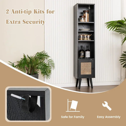 4 Tiers Rattan Storage Cabinet with Slim Design-Black Costway