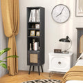 4 Tiers Rattan Storage Cabinet with Slim Design-Black - Black - Bookcases