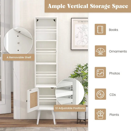4 Tiers Rattan Storage Cabinet with Slim Design-White Costway
