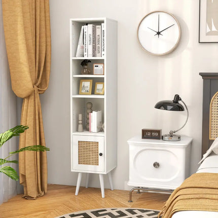 4 Tiers Rattan Storage Cabinet with Slim Design-White Costway