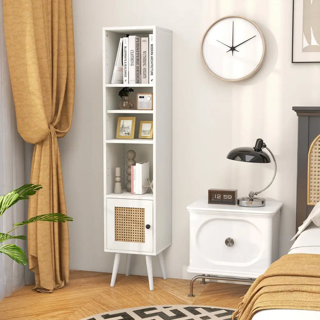4 Tiers Rattan Storage Cabinet with Slim Design-White Costway