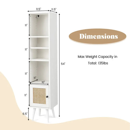 4 Tiers Rattan Storage Cabinet with Slim Design-White Costway