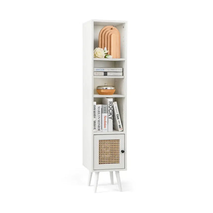 4 Tiers Rattan Storage Cabinet with Slim Design-White Costway