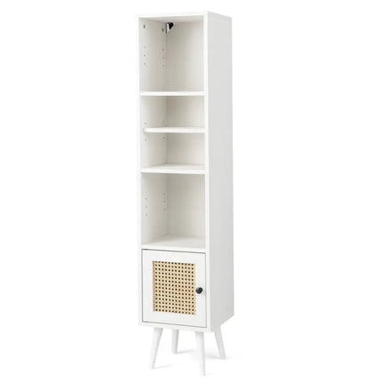 4 Tiers Rattan Storage Cabinet with Slim Design-White Costway