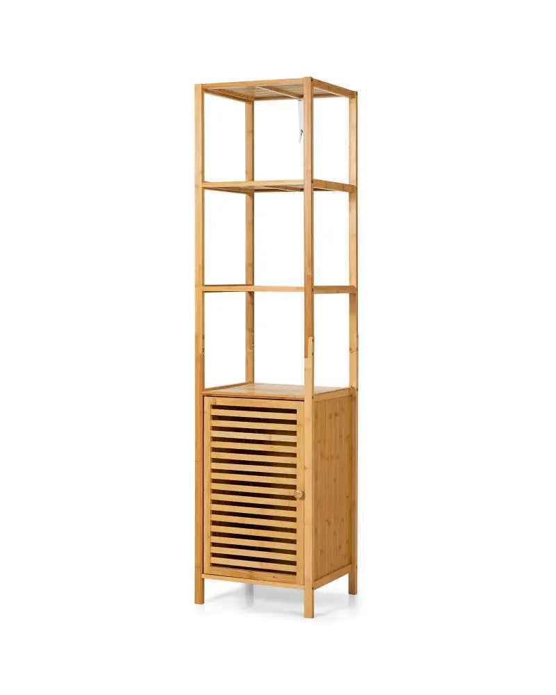 4 Tiers Slim Bamboo Floor Storage Cabinet with Shutter Door and Anti-Toppling Device-Natural - Natural - Floor Cabinets