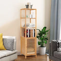4 Tiers Slim Bamboo Floor Storage Cabinet with Shutter Door and Anti-Toppling Device-Natural - Natural - Floor Cabinets