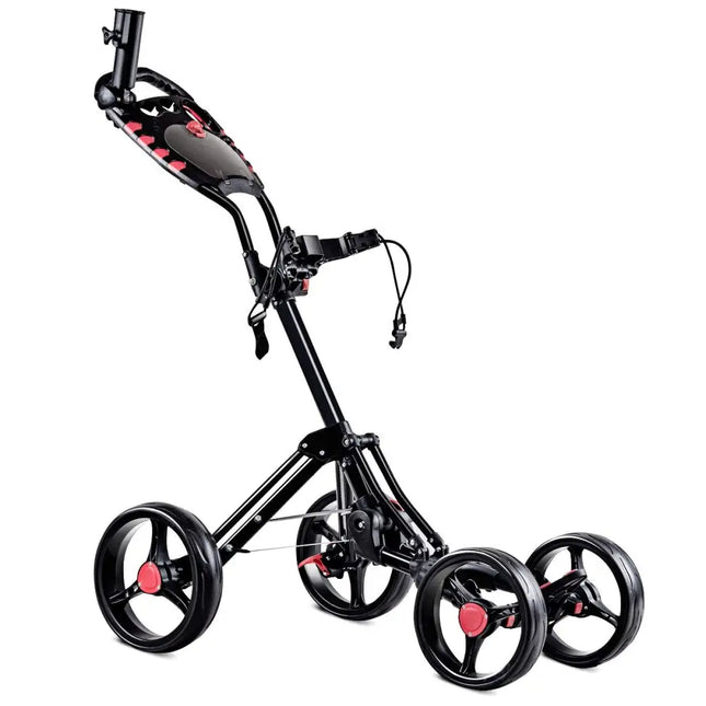 4 Wheel Folding Golf Pull Push Cart Trolley - Black - Golf