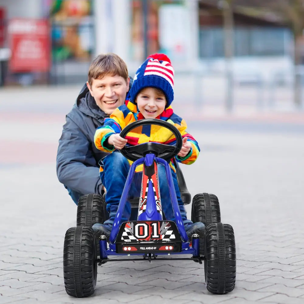 4 Wheel Pedal Powered Ride On with Adjustable Seat-Blue - Blue - Push & Pedal Ride On Toys