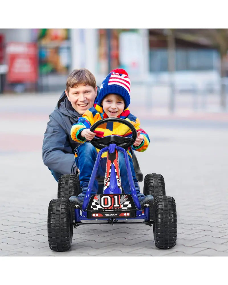 4 Wheel Pedal Powered Ride On with Adjustable Seat-Blue - Blue - Push & Pedal Ride On Toys