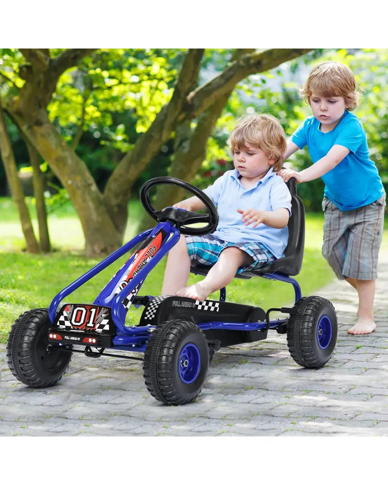 4 Wheel Pedal Powered Ride On with Adjustable Seat-Blue - Blue - Push & Pedal Ride On Toys