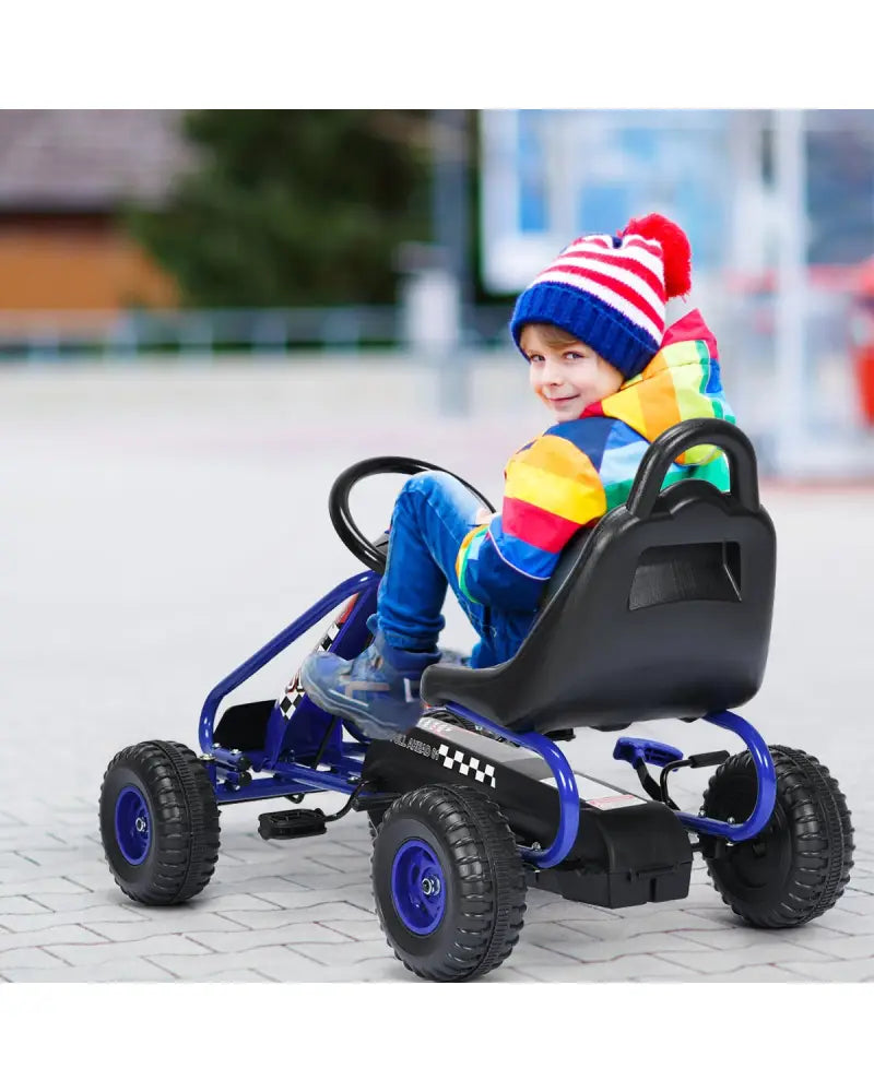 4 Wheel Pedal Powered Ride On with Adjustable Seat-Blue - Blue - Push & Pedal Ride On Toys