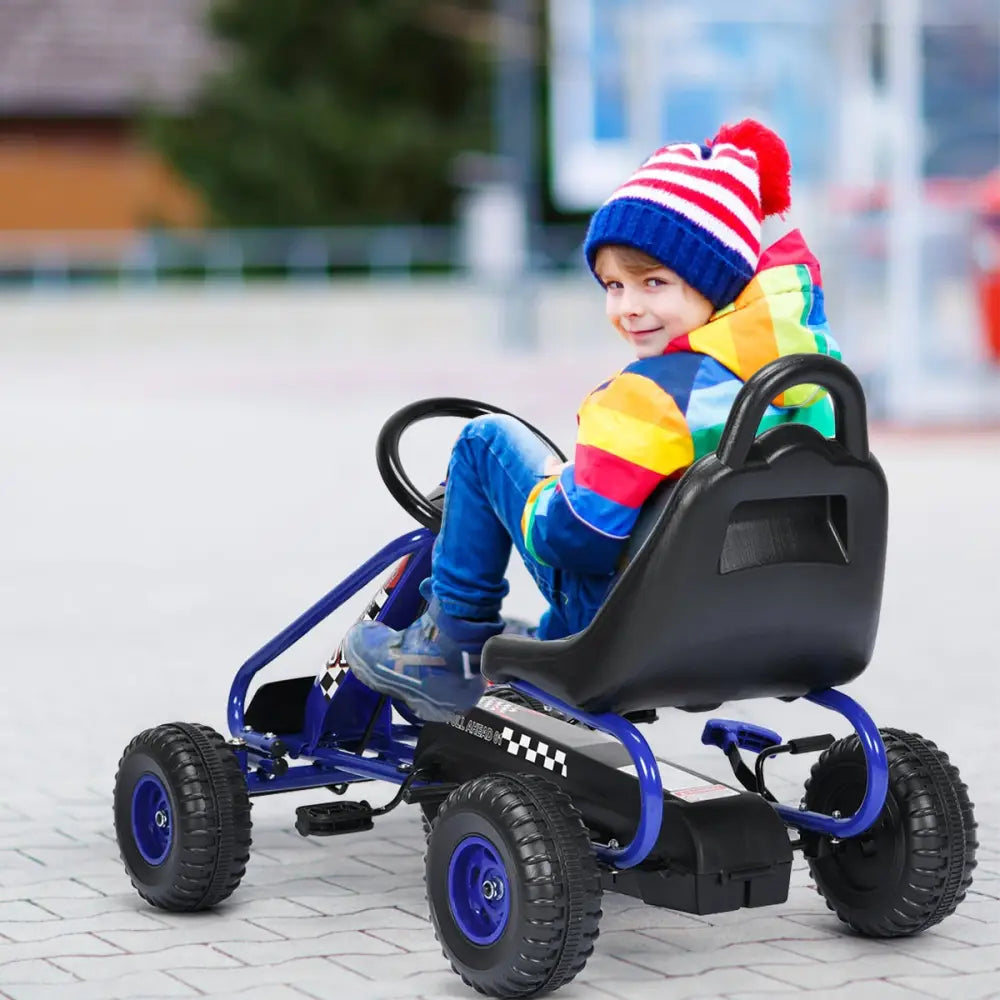 4 Wheel Pedal Powered Ride On with Adjustable Seat-Blue - Blue - Push & Pedal Ride On Toys