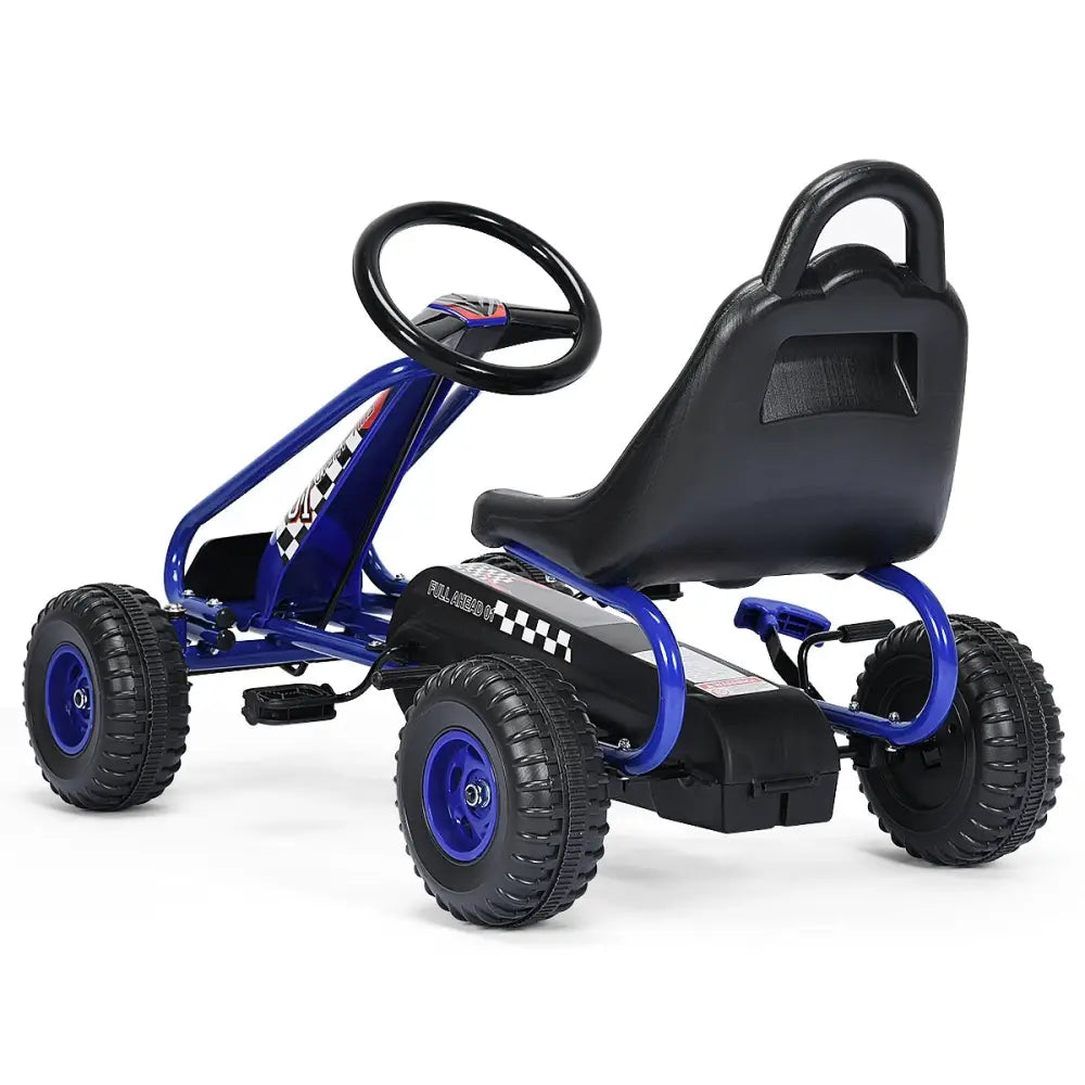 4 Wheel Pedal Powered Ride On with Adjustable Seat-Blue - Blue - Push & Pedal Ride On Toys
