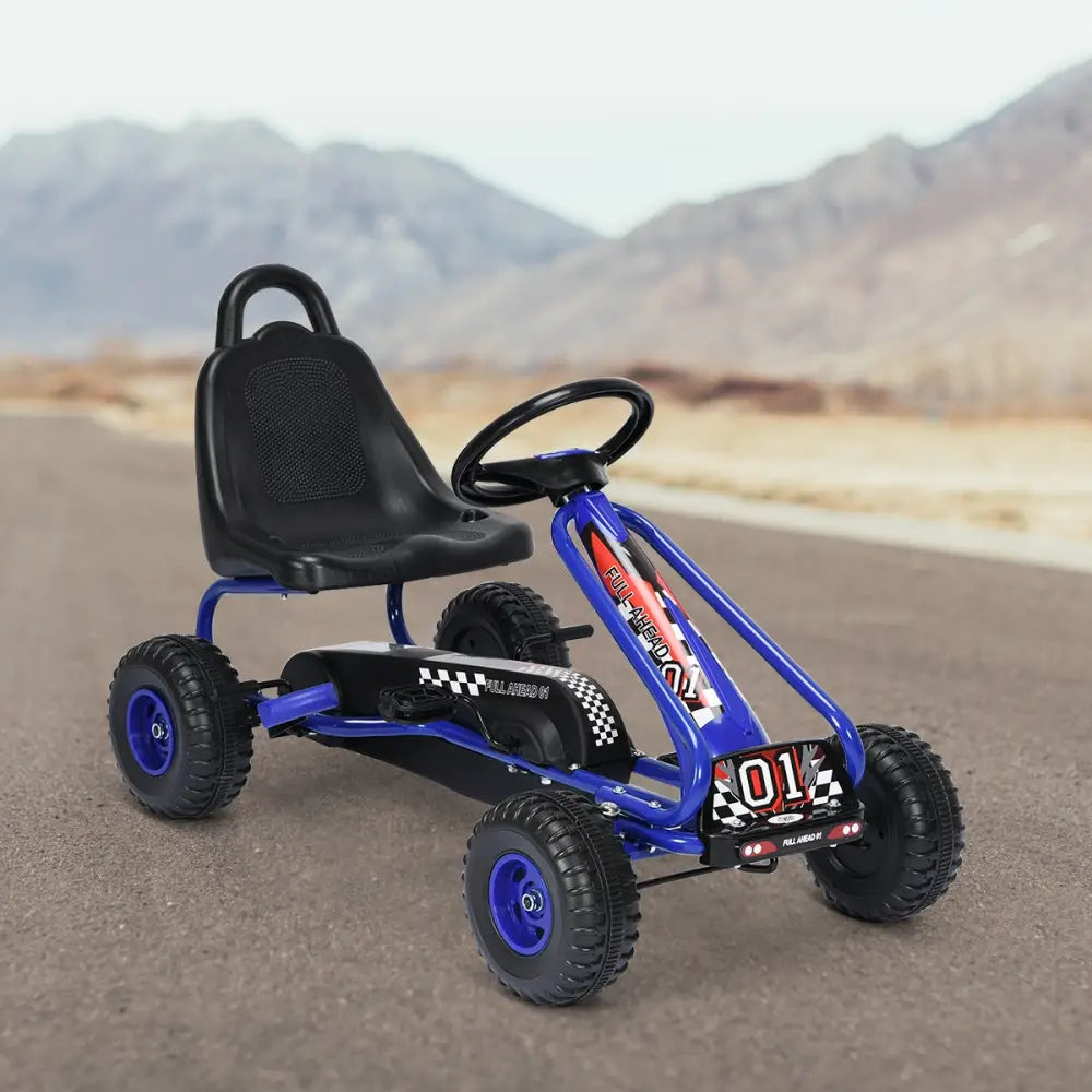 4 Wheel Pedal Powered Ride On with Adjustable Seat-Blue - Blue - Push & Pedal Ride On Toys