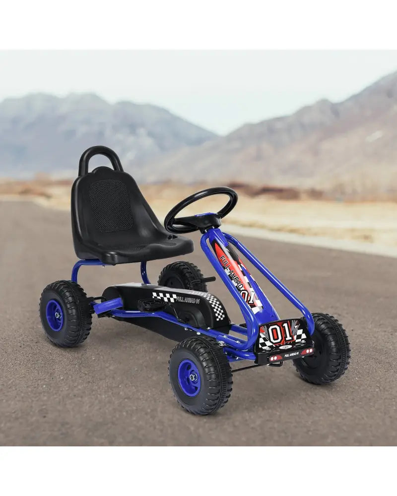 4 Wheel Pedal Powered Ride On with Adjustable Seat-Blue - Blue - Push & Pedal Ride On Toys