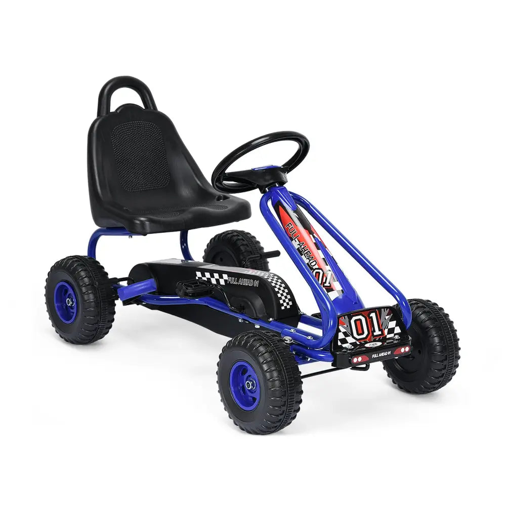 4 Wheel Pedal Powered Ride On with Adjustable Seat-Blue - Blue - Push & Pedal Ride On Toys